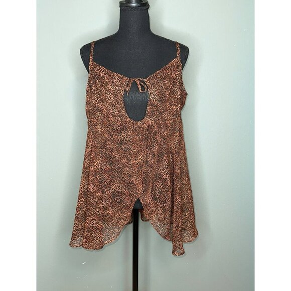 VTG Victoria's Secret Women's Large Y2K 90s Leopard Semi-Sheer Babydoll Top - Picture 1 of 11